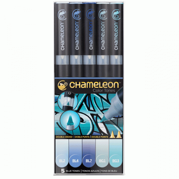 Chameleon 5支裝漸變色marker 藍色系列 